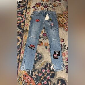 Handmade 1of1 Patchwork Denim W/ Ripped Bottoms Sz 32/34 PREWASHED NEVER WORN